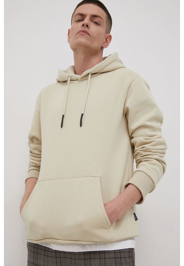 Only & Sons Bluza męska kolor beżowy z kapturem gładka. Okazja: na co dzień. Typ kołnierza: kaptur. Kolor: beżowy. Materiał: dzianina, bawełna. Wzór: gładki. Styl: casual