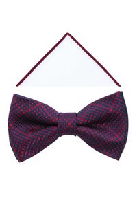 Modini - Granatowo-czerwona muszka męska w kratkę A380. Kolor: wielokolorowy, czerwony, niebieski. Materiał: bawełna, poliester, tkanina. Wzór: kratka. Styl: elegancki #1