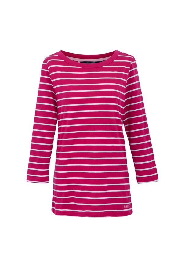 Regatta - T-shirt Damski W Paski Baylette II. Kolor: biały, różowy, wielokolorowy. Wzór: paski. Sport: turystyka piesza