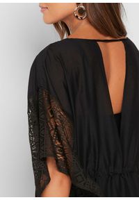 bonprix - Prześwitująca tunika plażowa. Okazja: na plażę. Kolor: czarny. Materiał: koronka. Wzór: koronka #3
