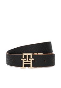 TOMMY HILFIGER - Tommy Hilfiger Pasek Damski Th Logo 3.0 Rev Mono AW0AW18019 Brązowy. Kolor: brązowy. Materiał: skóra #4
