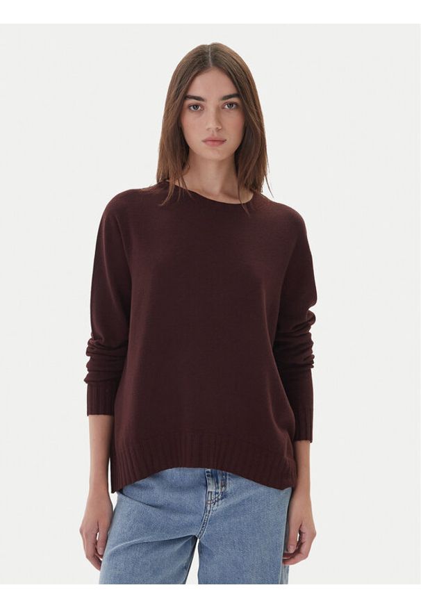 Kontatto Sweter 3M0808C Brązowy Relaxed Fit. Kolor: brązowy. Materiał: wiskoza