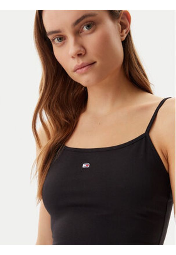 Tommy Jeans Top Essential DW0DW20675 Czarny Slim Fit. Kolor: czarny. Materiał: bawełna