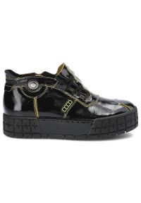 Czarne Sneakersy Simen Damskie Stylowe Obuwie. Okazja: na co dzień. Kolor: czarny. Materiał: skóra, lakier. Wzór: aplikacja. Styl: elegancki #4