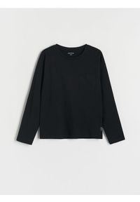 Reserved - Koszulka longsleeve z kieszenią - czarny. Kolor: czarny. Materiał: dzianina, bawełna. Długość rękawa: długi rękaw
