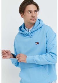 Tommy Jeans bluza bawełniana męska kolor niebieski z kapturem z aplikacją. Typ kołnierza: kaptur. Kolor: niebieski. Materiał: bawełna. Wzór: aplikacja