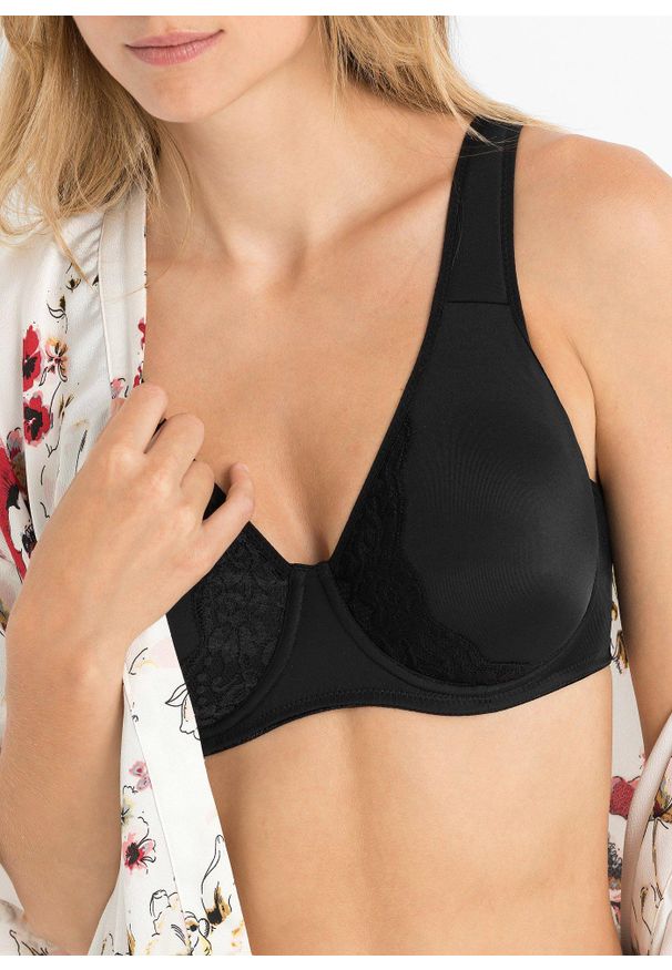 bonprix - Biustonosz minimizer z wyściełanymi ramiączkami. Kolor: czarny. Rodzaj stanika: różne sposoby noszenia, wyściełane miseczki