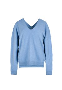 VEVA - Błękitny Sweter z Kaszmiru i Wełny Calm Day. Typ kołnierza: dekolt w serek. Kolor: niebieski. Materiał: kaszmir, wełna #1