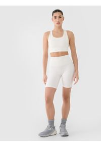 4f - 4F Biustonosz treningowy z niskim wsparciem damski - biały XL. Kolor: biały. Materiał: dzianina, elastan, włókno, syntetyk, materiał, guma. Rodzaj stanika: wyciągane miseczki. Wzór: gładki, jednolity, ze splotem. Sport: fitness, joga i pilates #2