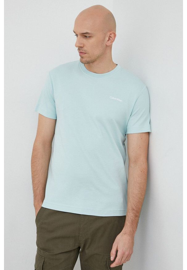 Calvin Klein t-shirt bawełniany kolor zielony. Kolor: zielony. Materiał: bawełna. Wzór: nadruk