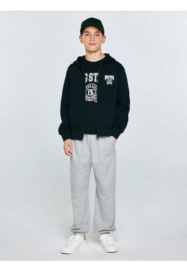 Big-Star - Spodnie chłopięce dresowe szare Polis 901. Okazja: na co dzień, na uczelnię. Kolor: szary. Materiał: dresówka. Wzór: aplikacja. Styl: casual, sportowy