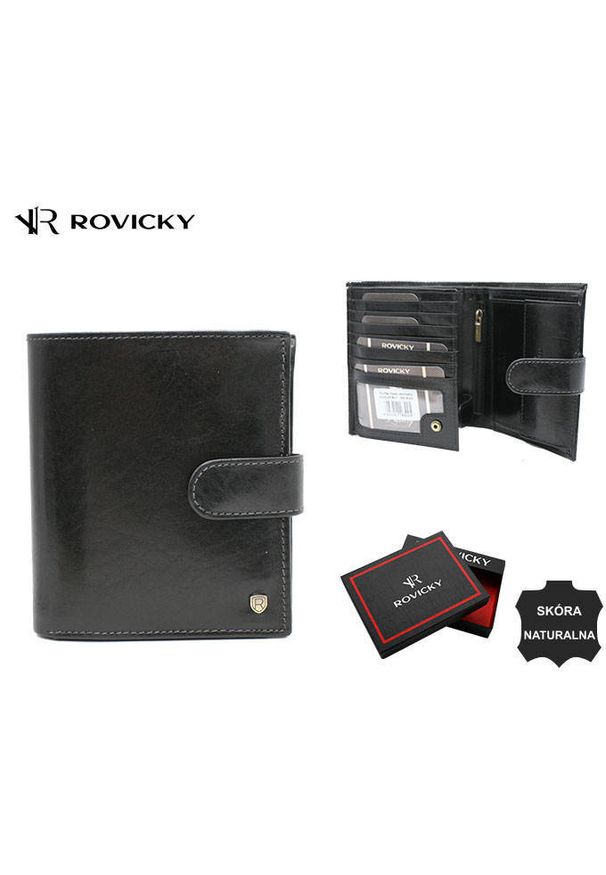 ROVICKY - Portfel skórzany Rovicky 22317L-VT-RVT czarny. Kolor: czarny. Materiał: skóra