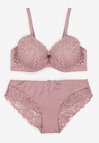 Renee - Jasnofioletowy Koronkowy Komplet Biustonosz i Majtki Figi w Klasycznym Stylu Ezirene. Kolor: fioletowy. Materiał: koronka. Wzór: aplikacja, koronka #1
