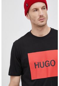 Hugo T-shirt męski kolor czarny z nadrukiem. Okazja: na co dzień. Kolor: czarny. Materiał: dzianina, bawełna. Wzór: nadruk. Styl: casual