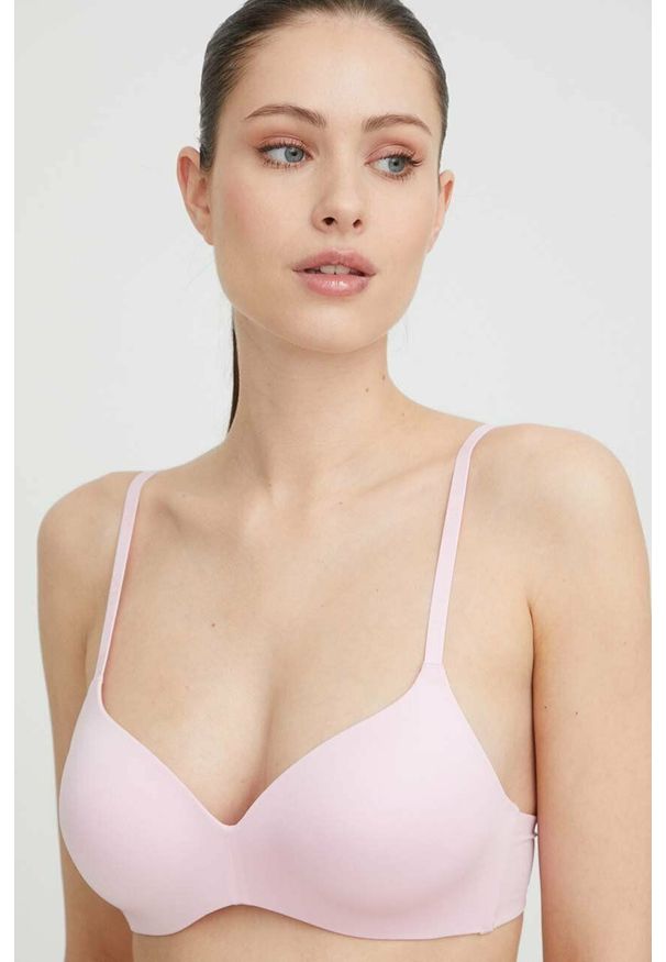 DKNY - Dkny biustonosz gładki. Kolor: różowy. Wzór: gładki