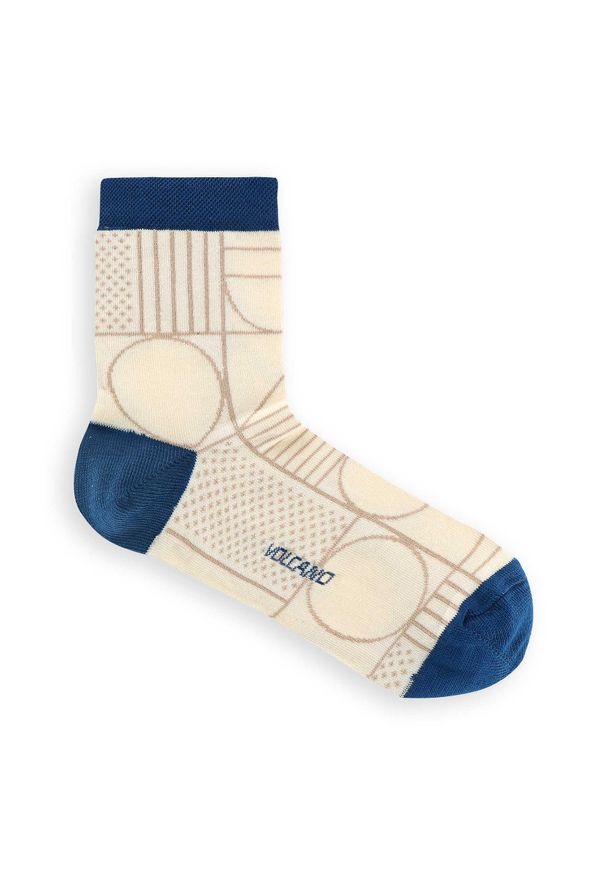 Volcano - Kremowe skarpety damskie w graficzny wzór A-MIKI. Kolor: kremowy. Materiał: poliamid, bawełna, elastan. Wzór: nadruk