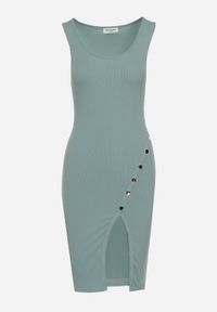 Born2be - Miętowa Dopasowana Sukienka Bez Rękawów z Elastycznej Bawełny z Ozdobnymi Nitami Zimelia. Kolor: miętowy. Materiał: bawełna. Długość rękawa: bez rękawów. Typ sukienki: dopasowane #3
