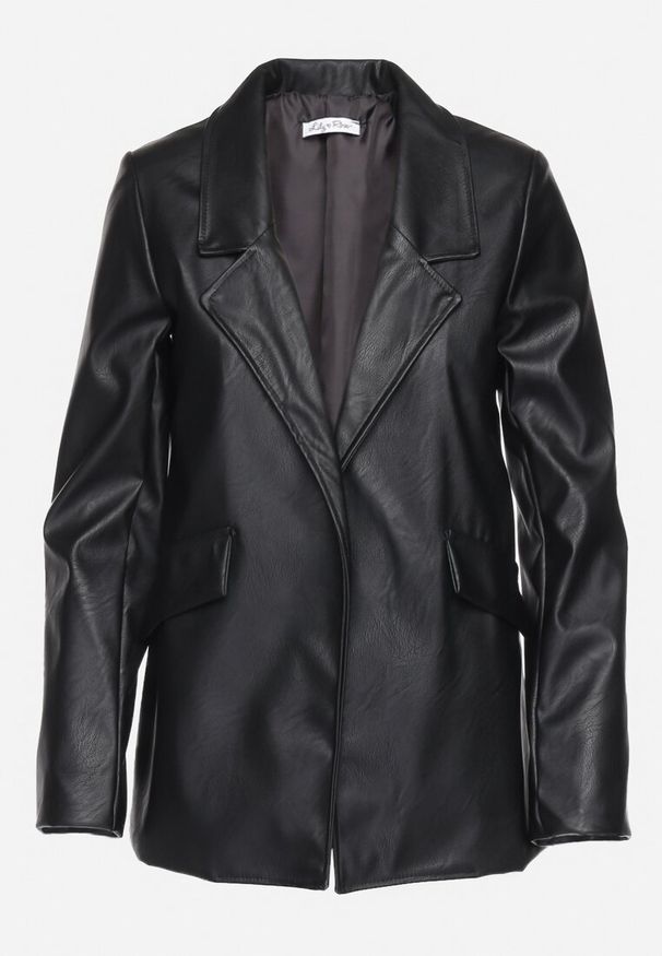 Born2be - Czarna Marynarka o Pudełkowym Fasonie z Ekoskóry z Poduszkami w Ramionach Sunins. Okazja: na spotkanie biznesowe, na co dzień. Kolor: czarny. Materiał: wiskoza, jeans. Wzór: aplikacja. Sezon: wiosna, jesień. Styl: elegancki, casual, klasyczny, biznesowy