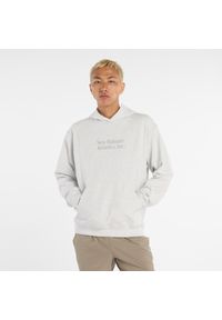 Bluza męska New Balance MT53925AHH – szara. Typ kołnierza: kaptur. Kolor: szary. Materiał: bawełna, dresówka, materiał. Wzór: aplikacja #1
