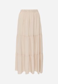 Renee - Beżowa Wiskozowa Spódnica High Waist z Gumką w Talii i Falbanką Christiara. Okazja: na co dzień. Stan: podwyższony. Kolor: beżowy. Materiał: wiskoza. Styl: casual #6