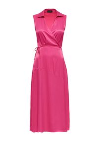 Ochnik - Różowa długa sukienka wiązana w pasie. Kolor: różowy. Materiał: wiskoza, tkanina. Długość rękawa: bez rękawów. Długość: maxi