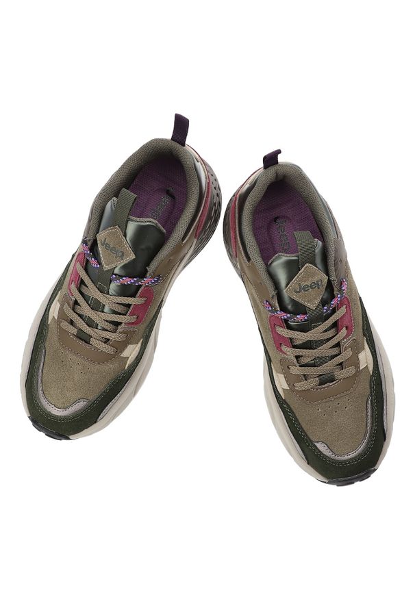 Sneakersy męskie Jeep, sportowe skórzane zamszowe na grubej platformie sznurowane, zielone, JL52520A-282. Okazja: na co dzień. Kolor: zielony. Materiał: skóra, zamsz, materiał. Szerokość cholewki: normalna. Obcas: na platformie. Sport: bieganie