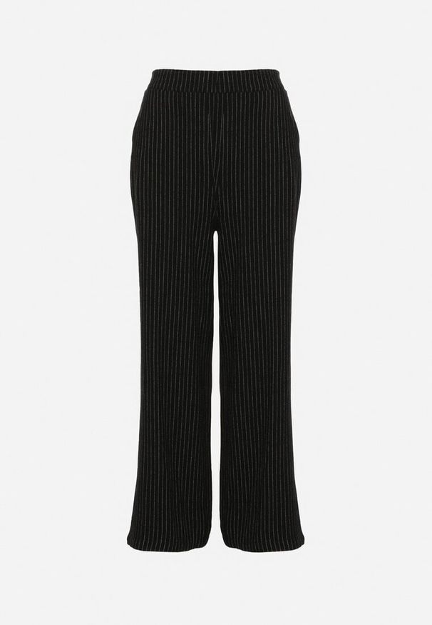 Born2be - Czarne Bawełniane Spodnie z Lnem o Szerokim Kroju z Wysokim Stanem Zenpio. Okazja: na co dzień. Stan: podwyższony. Kolor: czarny. Materiał: len, bawełna. Styl: casual, elegancki