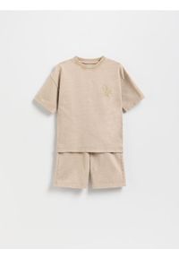 Reserved - Bawełniany komplet z szortami - beżowy. Kolor: beżowy. Materiał: bawełna #1