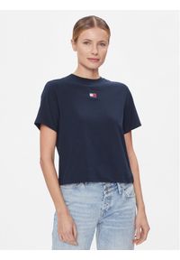 Tommy Jeans T-Shirt Badge DW0DW17391 Granatowy Boxy Fit. Kolor: niebieski. Materiał: bawełna, syntetyk