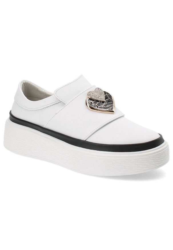 Białe Sneakersy Artiker Stylowe Wsuwane Obuwie Damskie. Zapięcie: bez zapięcia. Kolor: biały. Materiał: guma, skóra. Wzór: geometria, aplikacja