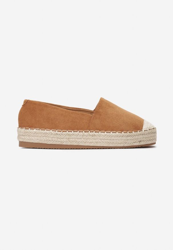 Renee - Camelowe Espadryle na Plecionej Podeszwie Sirelora. Okazja: na co dzień, na spacer. Kolor: beżowy. Materiał: jeans, len. Sezon: lato, wiosna. Styl: casual, boho