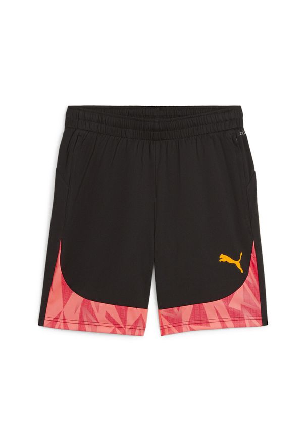 Puma - Męskie spodenki piłkarskie individualFINAL PUMA Black Sun Stream Orange. Kolor: wielokolorowy, czarny, różowy, pomarańczowy. Wzór: nadruk. Sport: piłka nożna