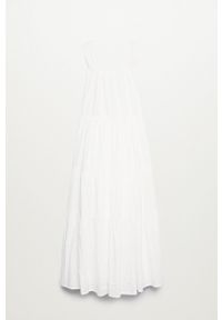 mango - Mango Sukienka bawełniana Coquet kolor biały maxi rozkloszowana. Kolor: biały. Materiał: bawełna. Długość rękawa: na ramiączkach. Typ sukienki: rozkloszowane. Długość: maxi #2