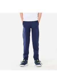 DOMYOS - Spodnie dresowe dla dzieci Domyos S500. Kolekcja: plus size. Kolor: niebieski. Materiał: elastan, poliester, materiał