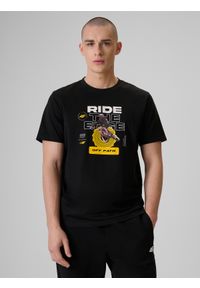 4f - 4F T-shirt relaxed z nadrukiem męski - czarny M. Okazja: na co dzień. Kolor: czarny. Materiał: dzianina, materiał, bawełna. Wzór: nadruk. Styl: casual #1