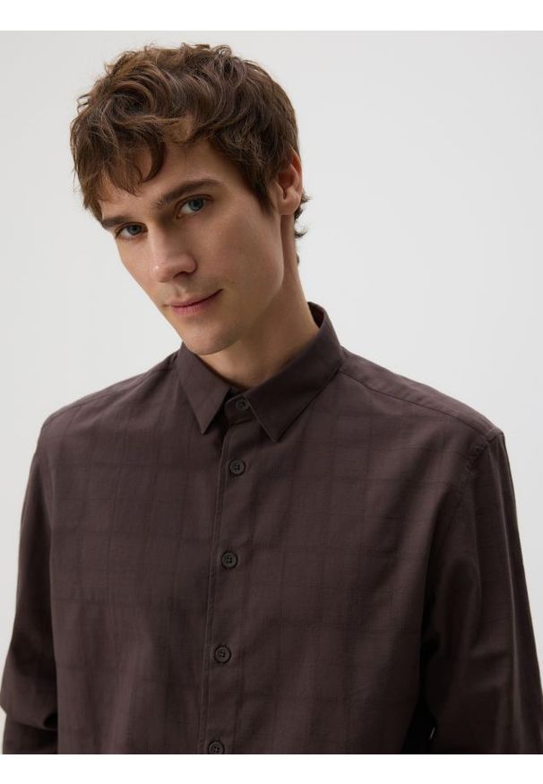 Reserved - Koszula regular z bawełny egipskiej - oliwkowy. Kolor: oliwkowy. Materiał: bawełna