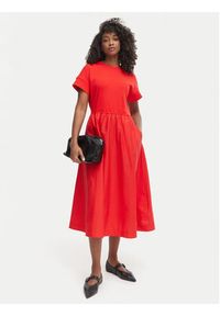 TOMMY HILFIGER - Tommy Hilfiger Sukienka codzienna WW0WW51148 Czerwony Regular Fit. Okazja: na co dzień. Kolor: czerwony. Materiał: bawełna. Typ sukienki: proste. Styl: casual #4