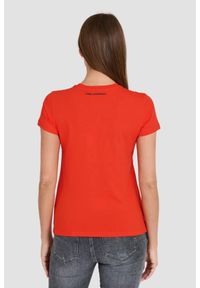 Karl Lagerfeld - KARL LAGERFELD Czerwony damski t-shirt ikonik lny, Rozmiar XS. Kolor: czerwony. Materiał: len