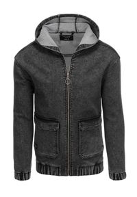 Ombre Clothing - Kurtka jeansowa męska katana z kapturem i kieszeniami cargo – czarna V4 - Rozmiar: M. Okazja: na co dzień. Typ kołnierza: kaptur. Kolor: czarny. Materiał: jeans. Długość rękawa: bez rękawów. Wzór: aplikacja. Styl: casual