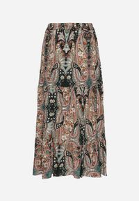 Born2be - Beżowo-Czarna Wiskozowa Spódnica ze Wzorem Paisley Ellishea. Okazja: na co dzień. Kolor: beżowy. Materiał: wiskoza. Wzór: paisley. Styl: boho, elegancki, casual #4