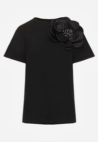 Renee - Czarny T-shirt Bluzka z Bawełny z Krótkim Rękawem i Aplikacją Kwiatu Dimasa. Okazja: na randkę, na imprezę, na urodziny. Kolor: czarny. Materiał: bawełna. Długość rękawa: krótki rękaw. Długość: krótkie. Wzór: aplikacja, kwiaty. Sezon: lato. Styl: glamour, klasyczny, elegancki #4