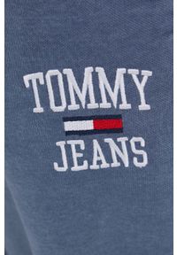 Tommy Jeans spodnie damskie gładkie. Kolor: niebieski. Materiał: bawełna. Wzór: gładki