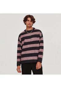 House - Sweter oversize w czarno-beżowe paski - Szary. Kolor: szary. Wzór: paski