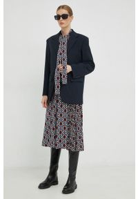 Weekend Max Mara sukienka kolor granatowy midi rozkloszowana. Kolor: niebieski. Materiał: dzianina. Długość rękawa: długi rękaw. Typ sukienki: rozkloszowane, plisowane. Długość: midi #7