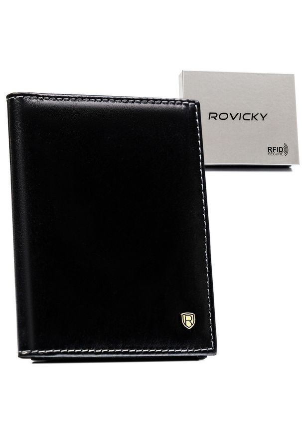 ROVICKY - Portfel męski Rovicky N02-RVT czarny. Kolor: czarny. Materiał: skóra