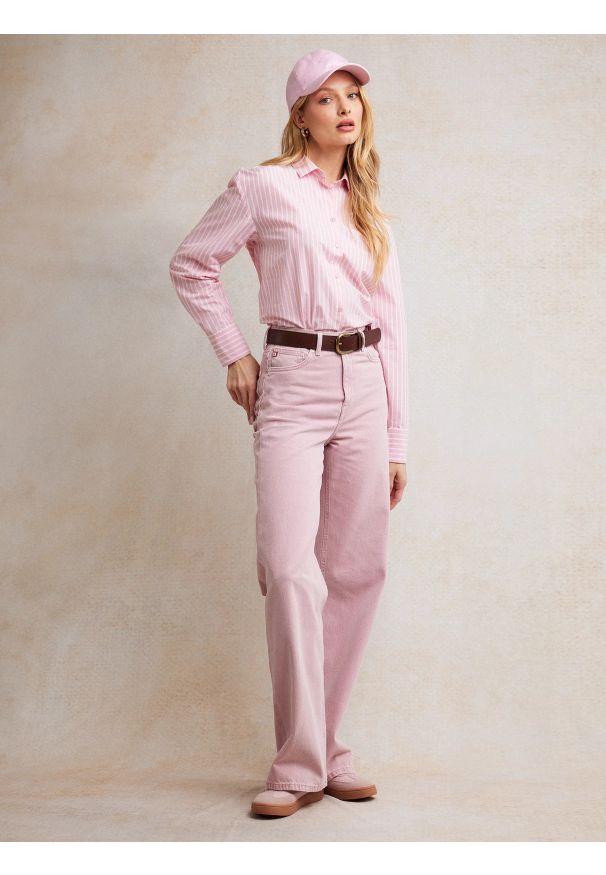 Big-Star - Jeansy damskie z szeroką nogawką różowe Atrea 601. Stan: podwyższony. Kolor: różowy. Styl: wakacyjny, elegancki