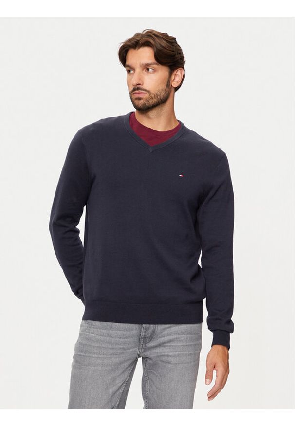 TOMMY HILFIGER - Tommy Hilfiger Sweter Essential MW0MW14745 Granatowy Regular Fit. Kolor: niebieski. Materiał: bawełna