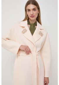 Elisabetta Franchi płaszcz wełniany kolor różowy przejściowy. Kolor: różowy. Materiał: wełna. Styl: klasyczny #4