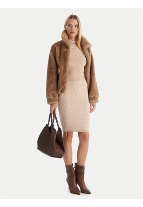 Guess Sweter W3YR26 Z37K0 Beżowy Slim Fit. Kolor: beżowy. Materiał: wiskoza