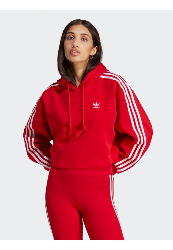 Adidas - adidas Bluza Adicolor Classics Crop Hoodie IB7389 Czerwony Loose Fit. Kolor: czerwony. Materiał: bawełna